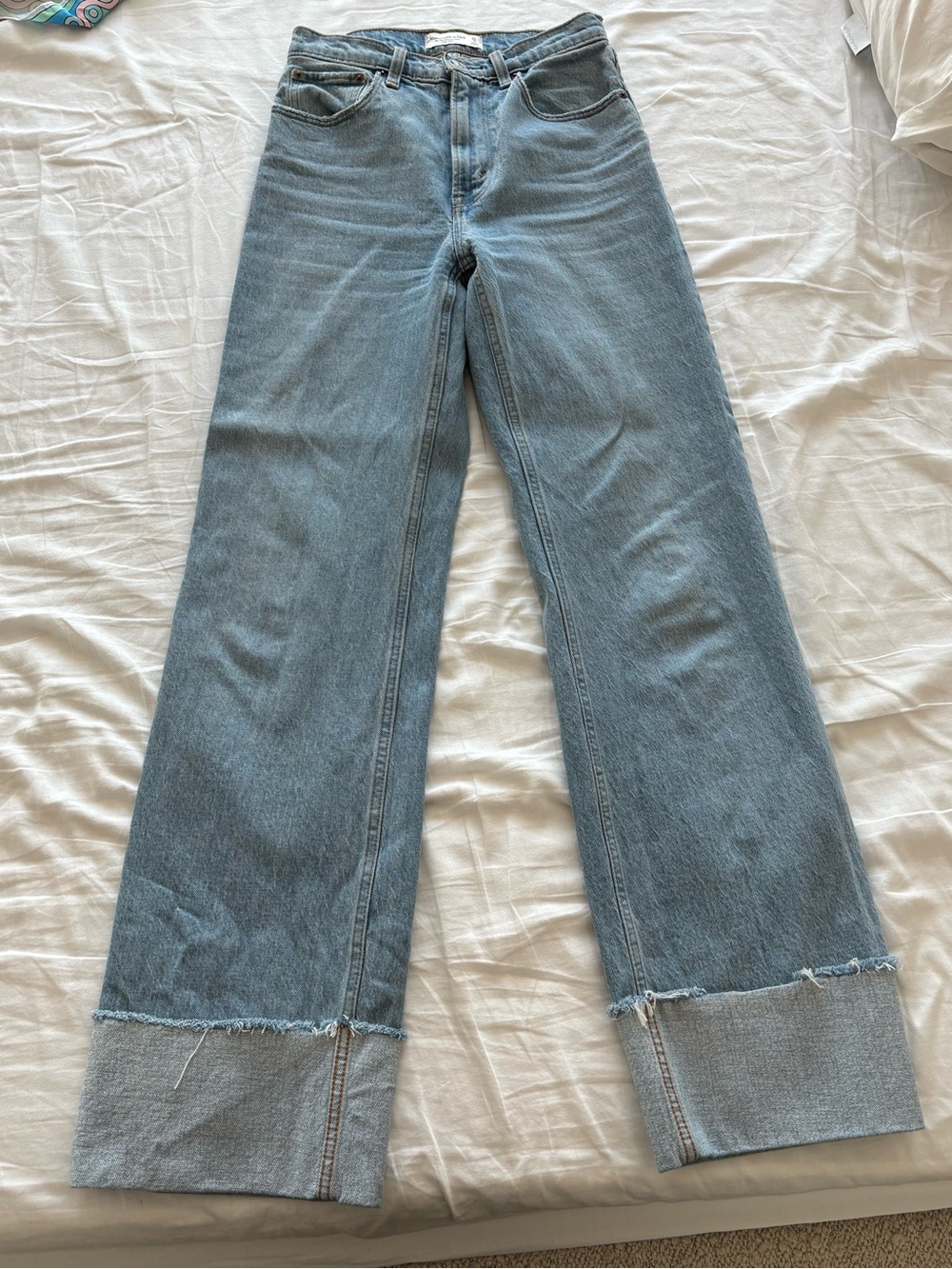 Abercrombie & Fitch Light Blue Wide Leg Jeans with Cuffed Hem